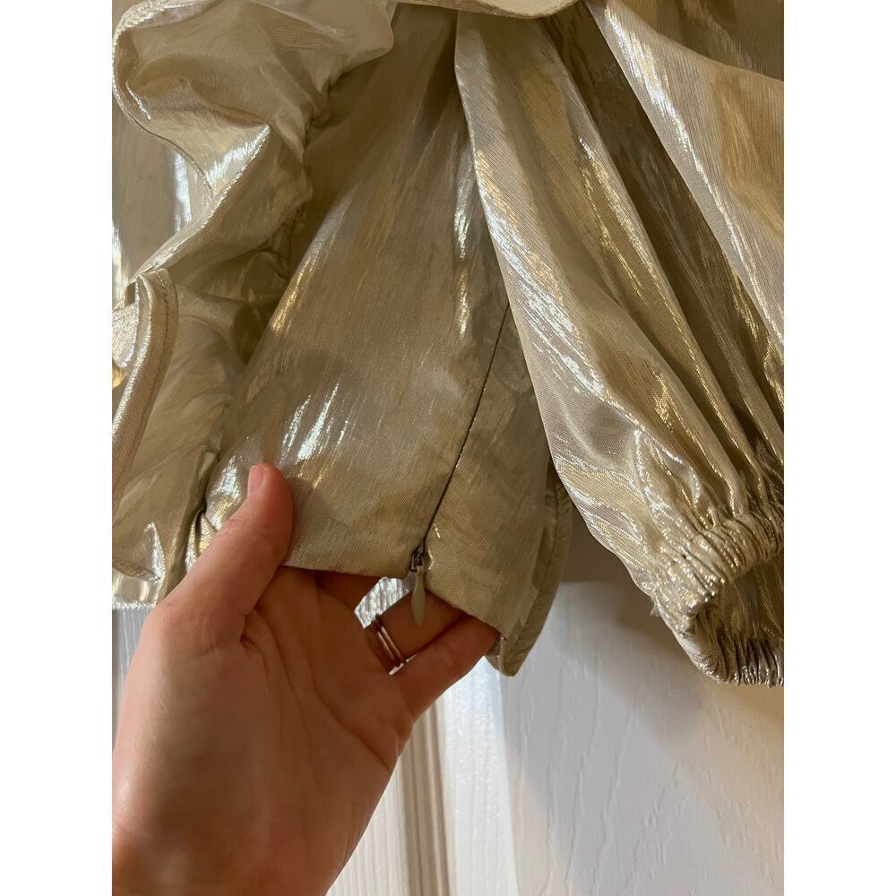 Lovers + Friends Revolve Crop Top Ruffle Metallic Foil Gold Puff Sleeve Sz XS - Picture 7 of 9